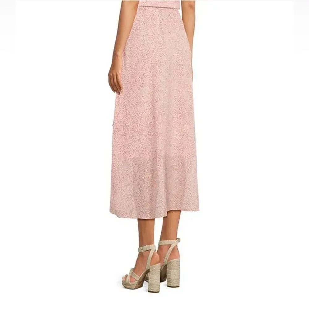 Vince Camuto Raining Dots Faux Wrap Woven Yoryu Midi Skirt Pink Orchid Size 6